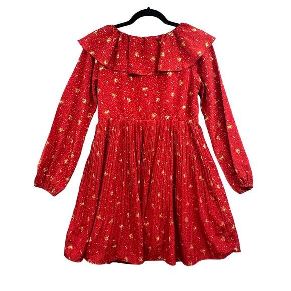 Bye Bye Y2k Mini Dress M Puff Sleeve Pleated Ditsy Floral Red Boho Fairy Cottage - Picture 2 of 16